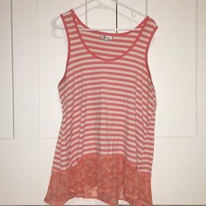 Peach and white striped and floral tank